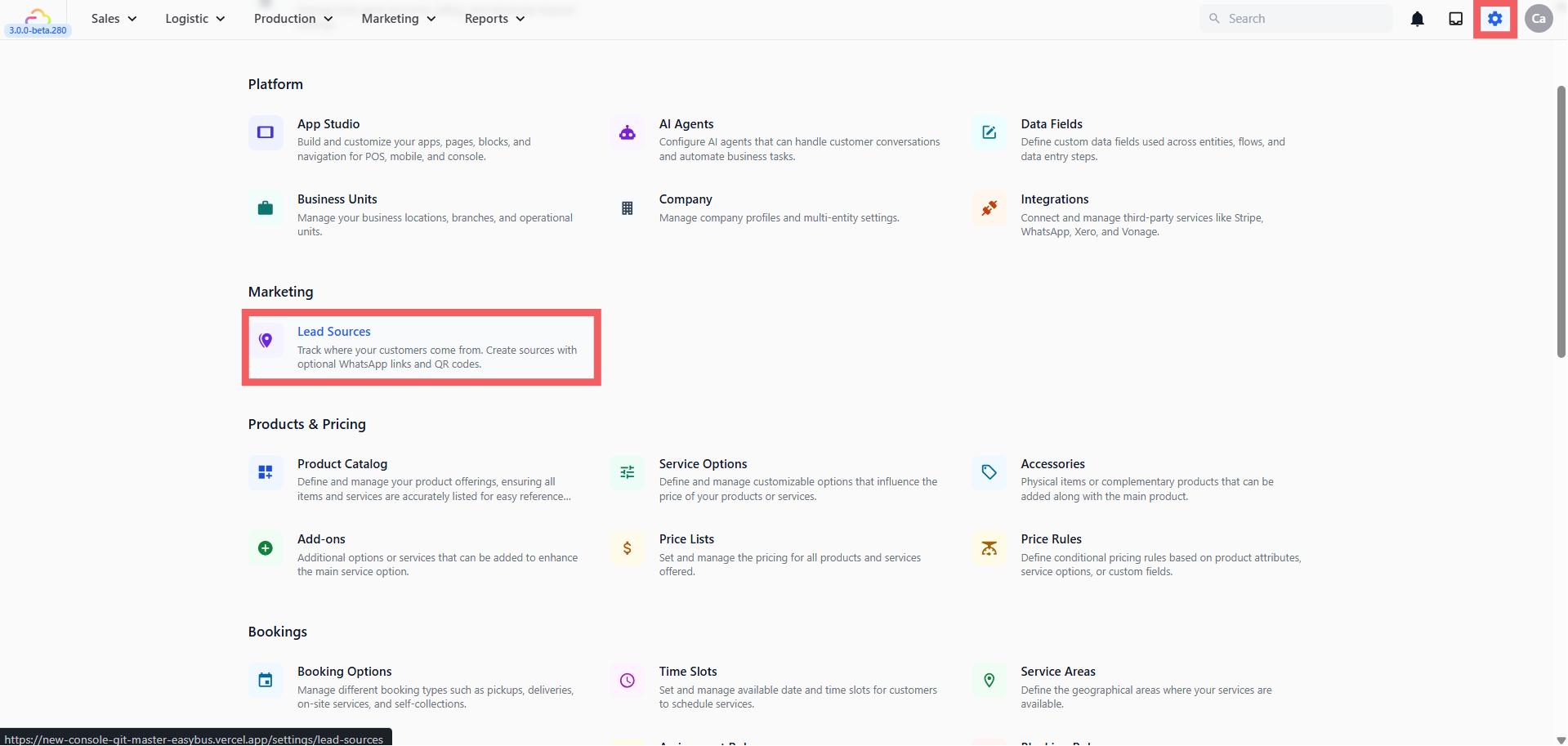 Go to Settings → Marketing → Lead Sources