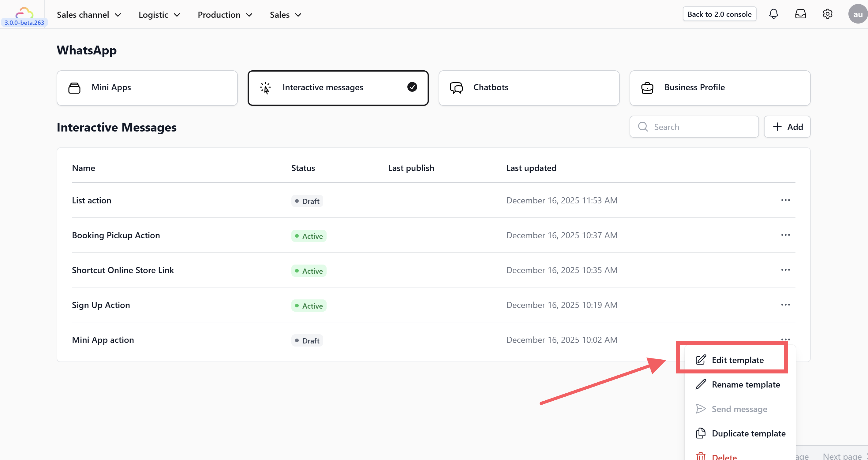 1.Click the three dots next to the template you want to configure.