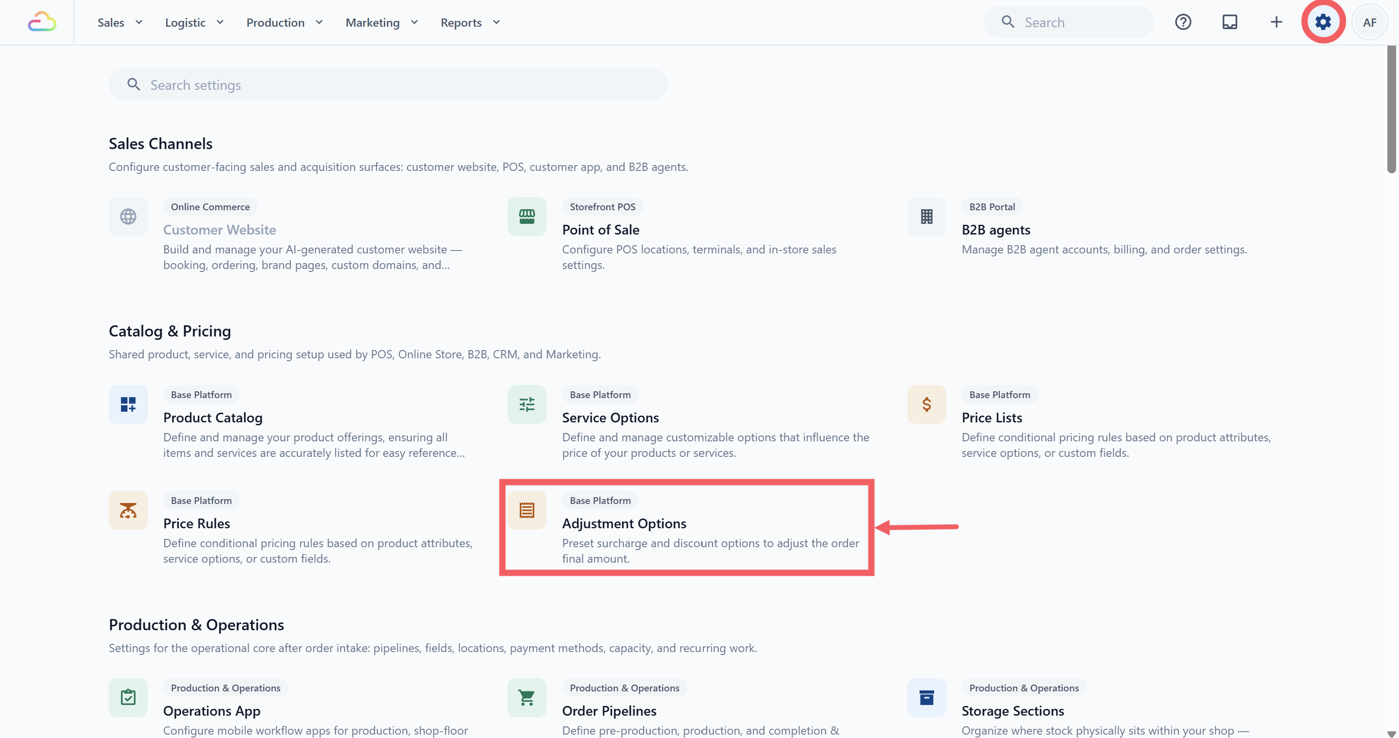 Under the Catalog & Pricing section, click Adjustment Options.