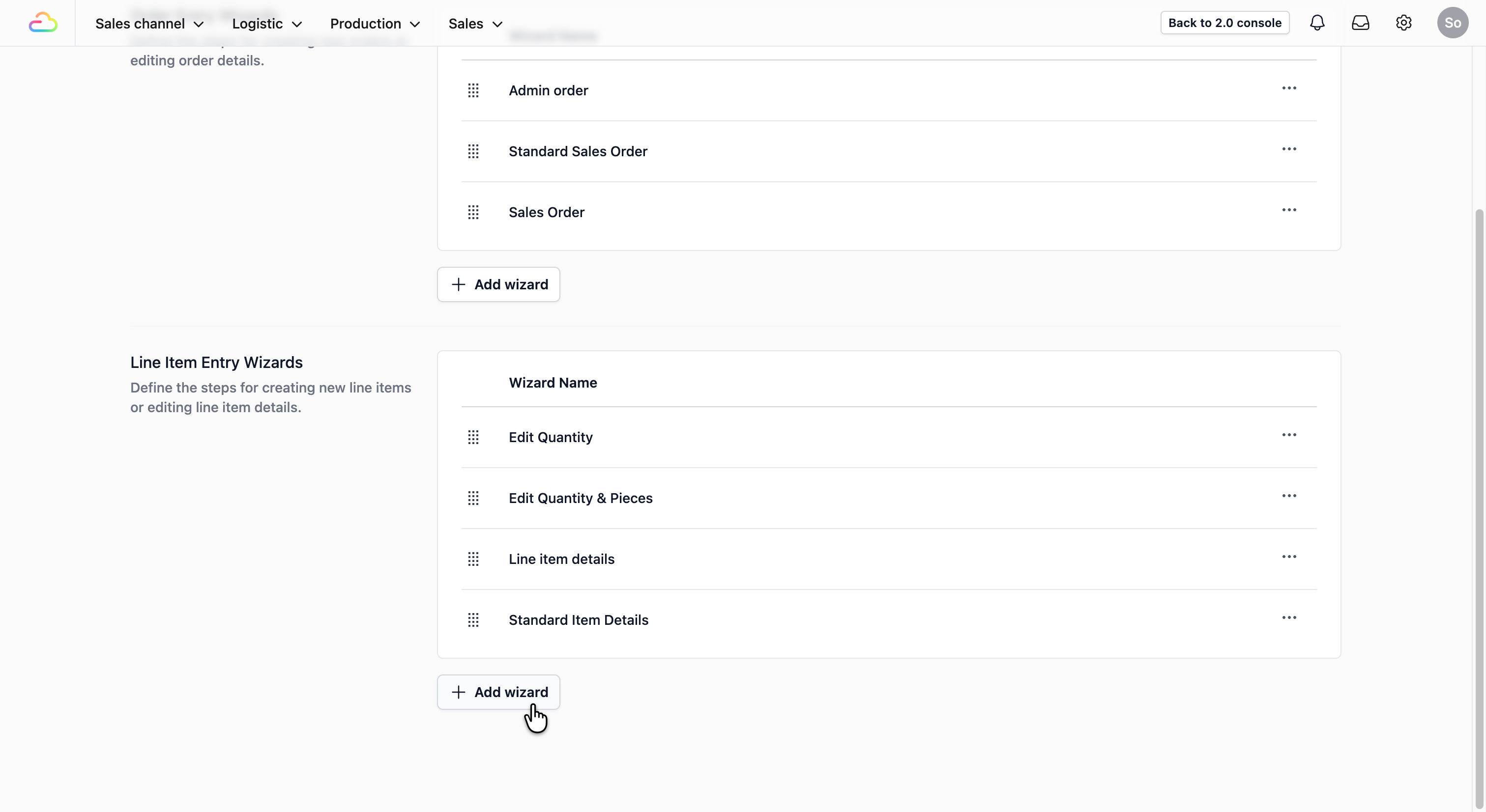 Click on the + Add wizard button to create a new Line Item Entry.
