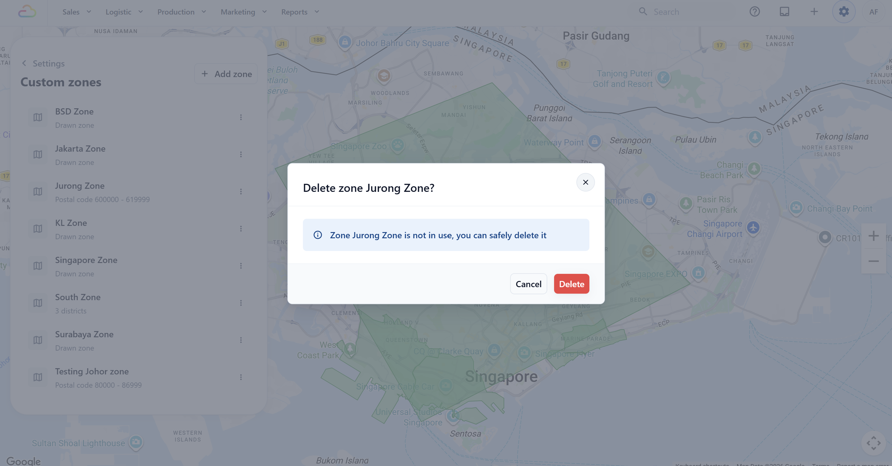 A confirmation dialog opens.