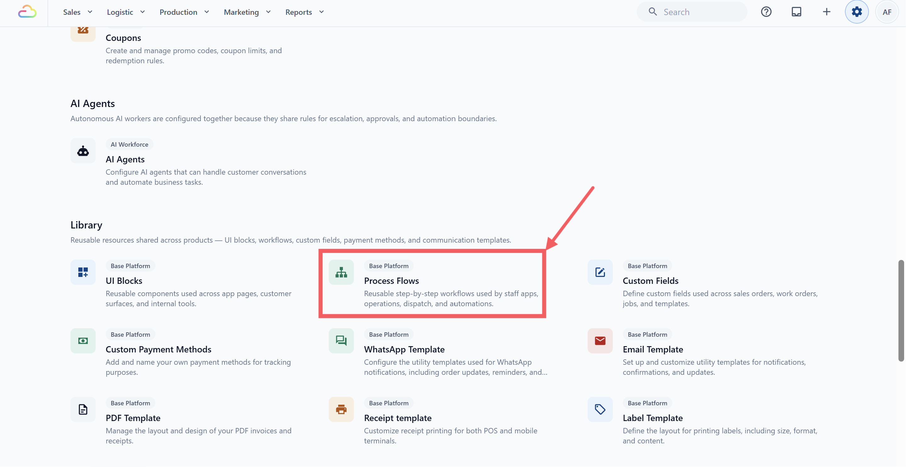 Under the Library section, click Process Flows.