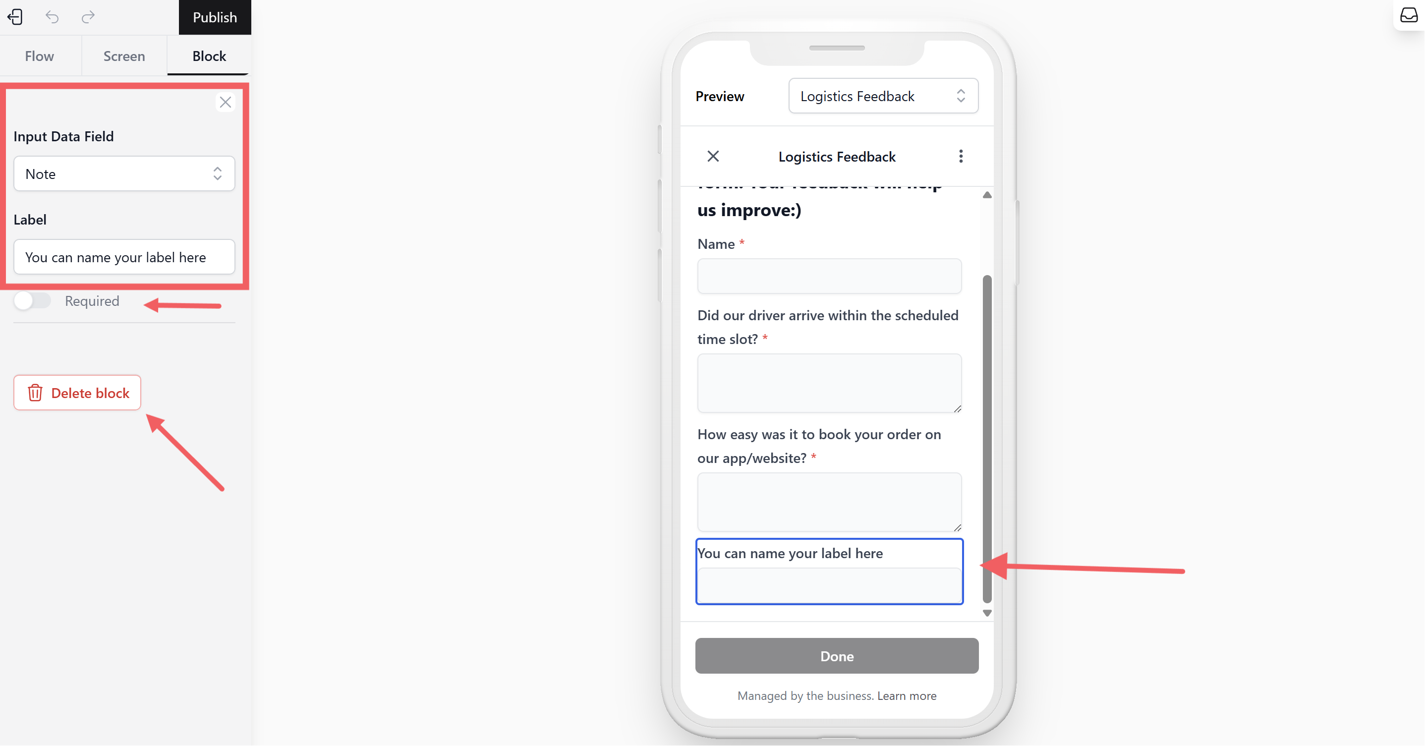 For this example, I chose the Text Input block. You will see the configuration options appear on the sidebar.