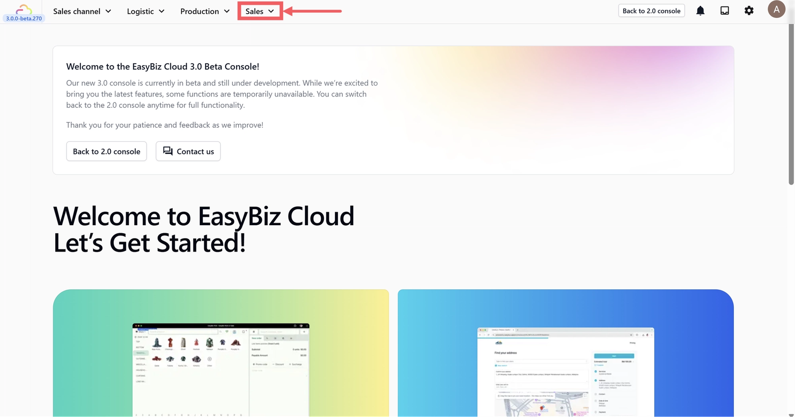 Head to your Console 3.0 and click on Sales in the navigation bar.