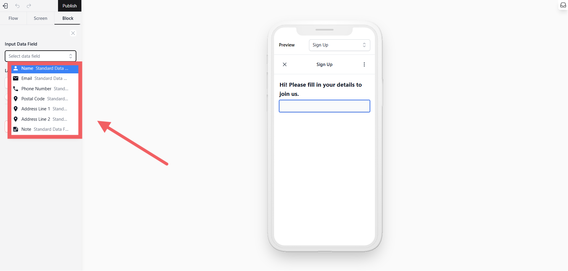 Choose the Text Input block.