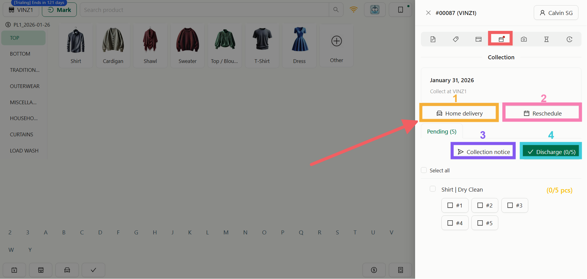 If Store Pickup was selected (Collection Tab):