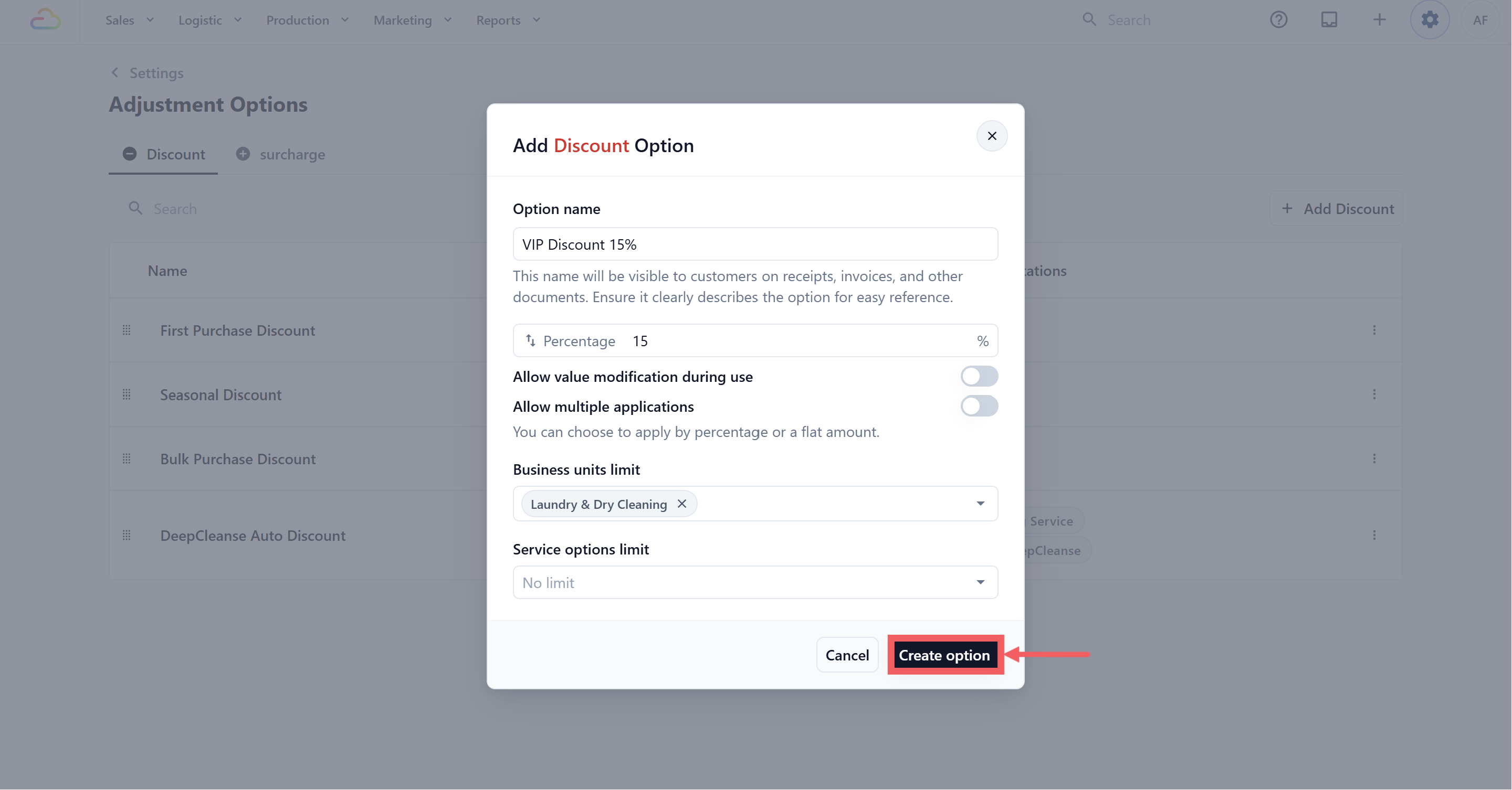 Click Create option.