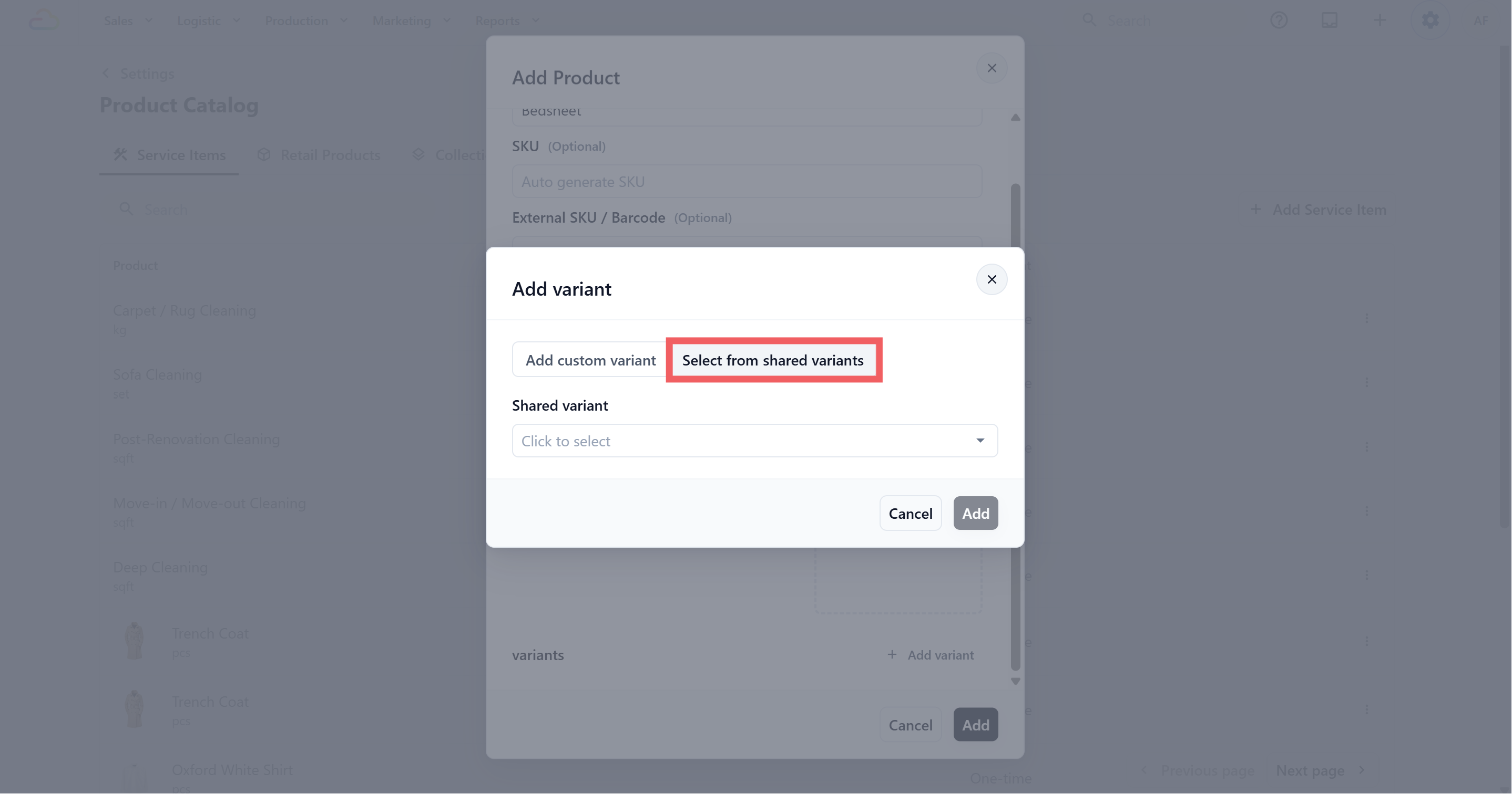 Optional. Choose Select from Shared Variants to select the existing Shared Variant options you have set.