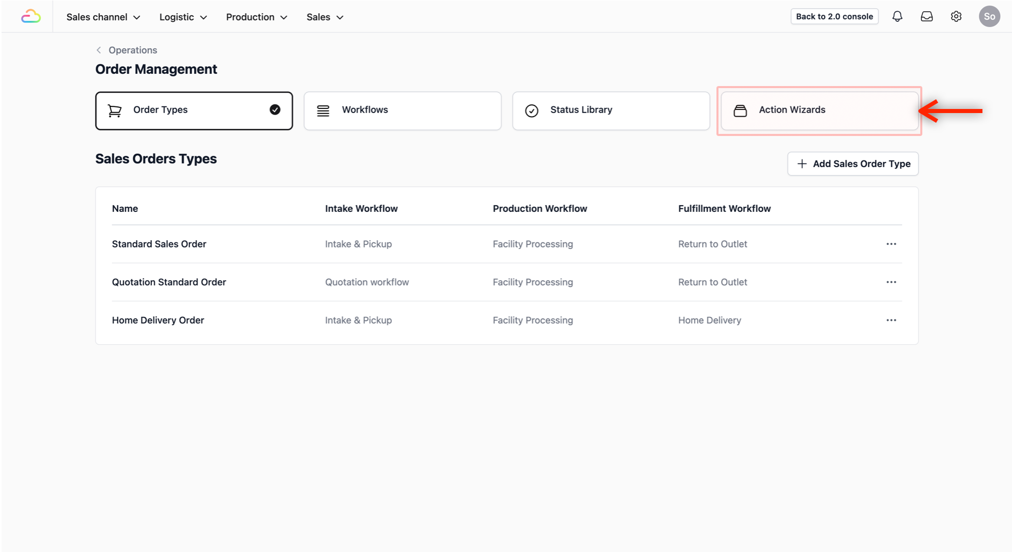 Click on the Action Wizards tab to start creating a new Order Entry.