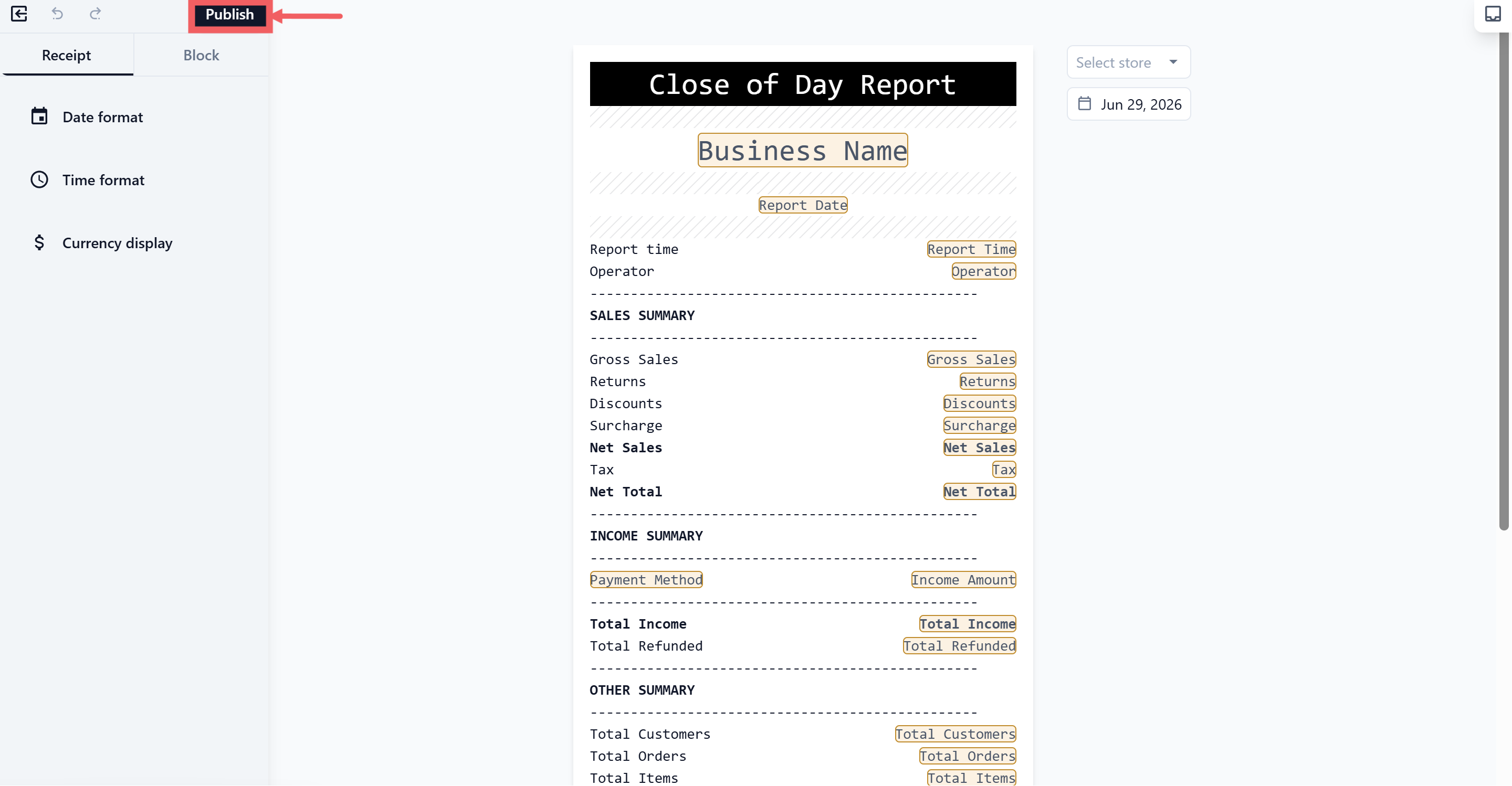 Click the Publish button in the top-right of the editor.