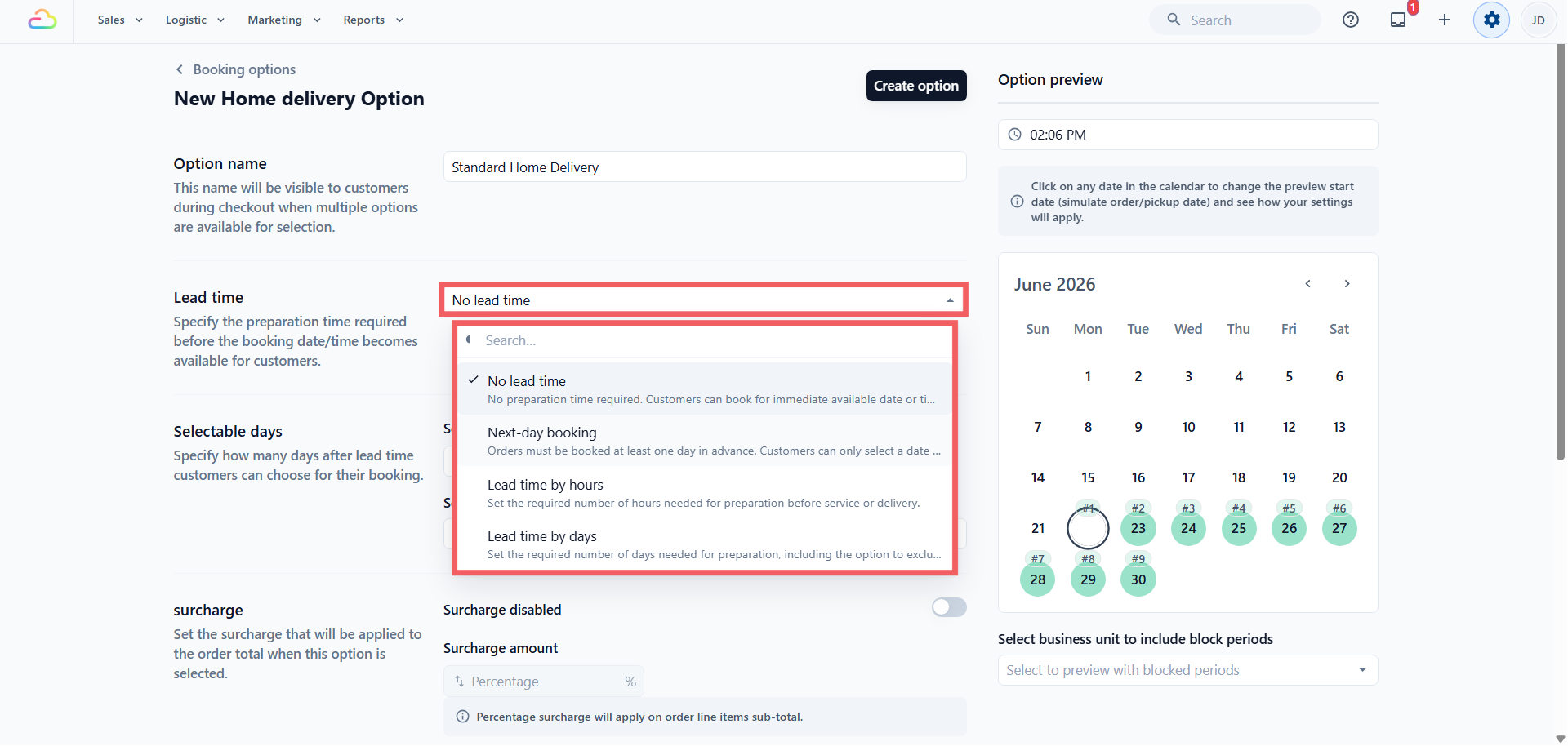 Lead time is the minimum notice you need before a customer can book. The dropdown offers four modes, and the easiest way to understand each is with a real example.