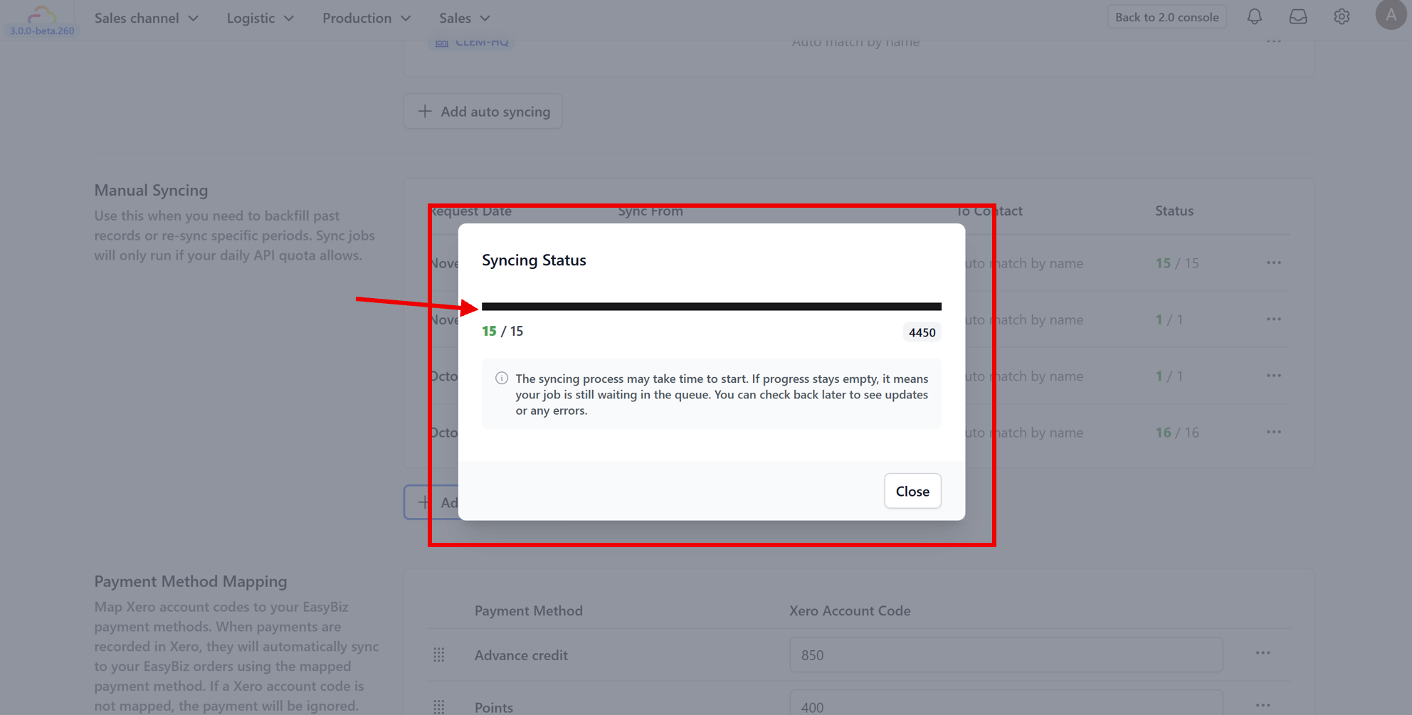 8. Once processed, the status bar will show that the sync is complete.