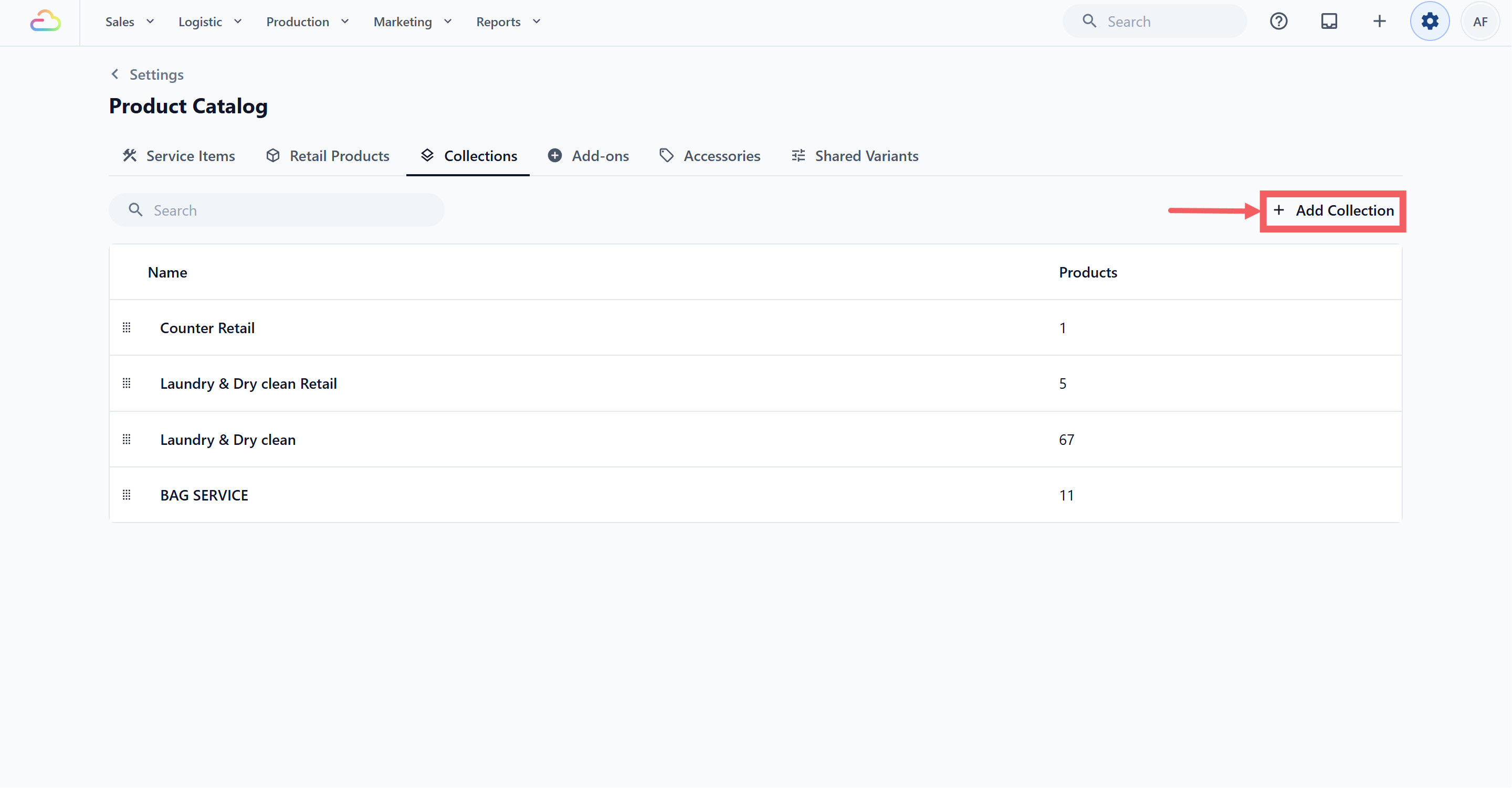 Click + Add Collection in the top-right of the toolbar.