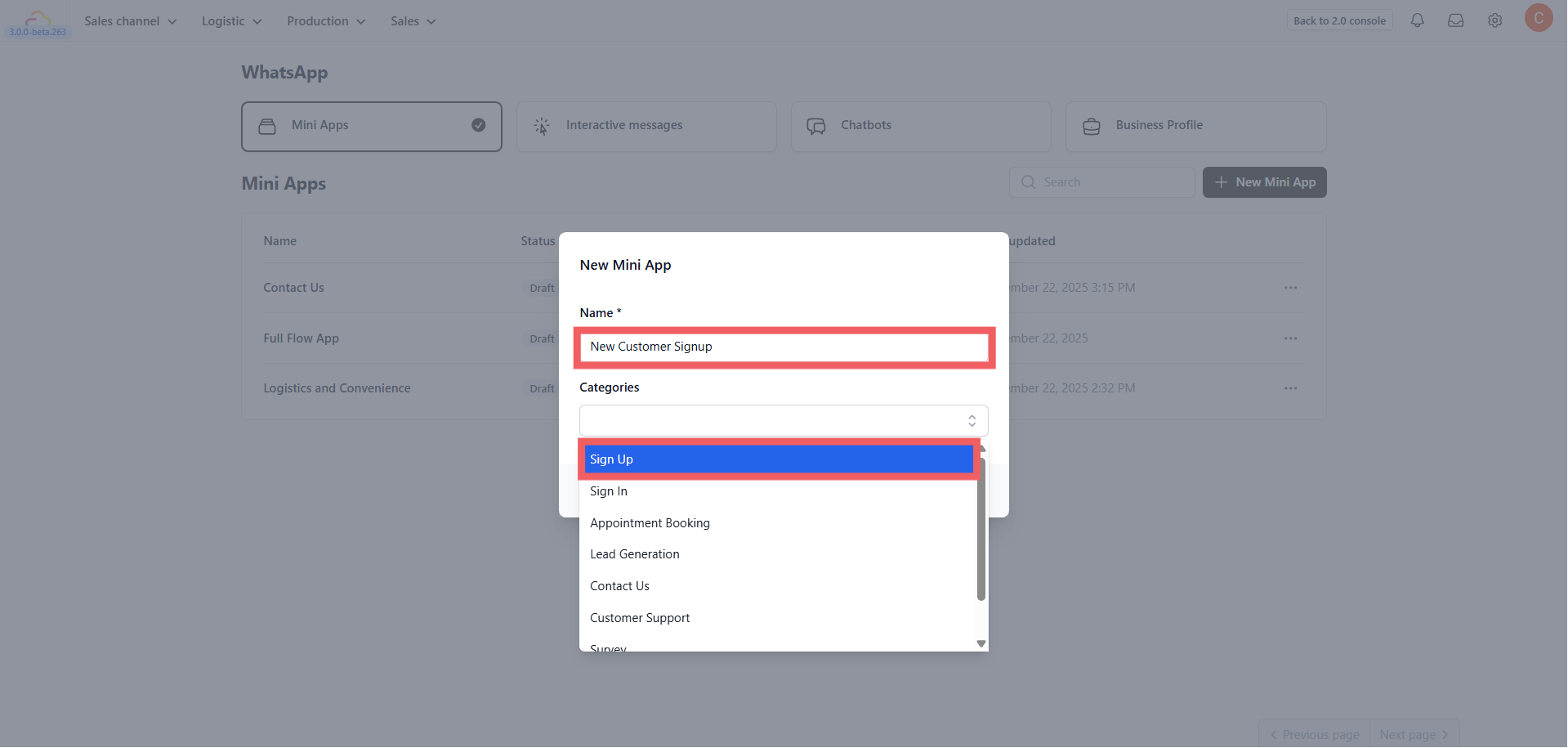 2. Click the + New Mini App button.