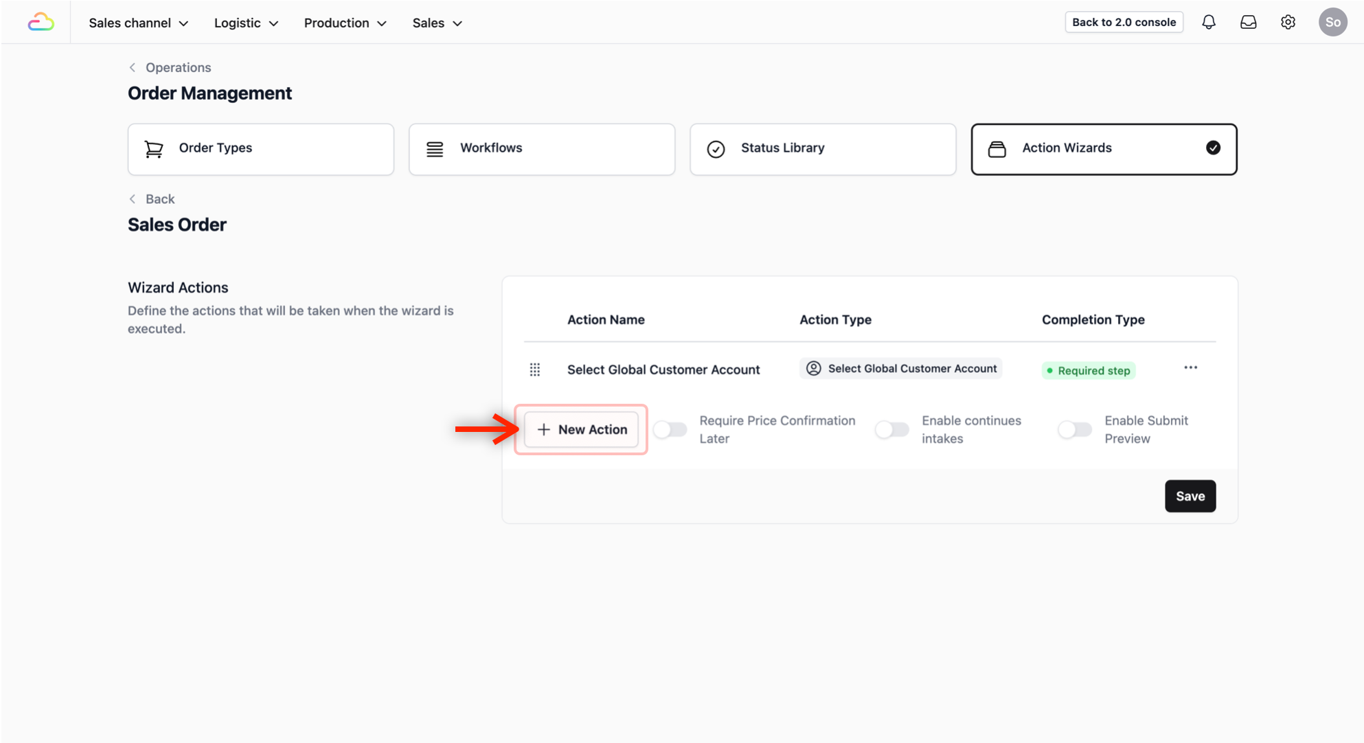 Once again, click on the + New Action button.
