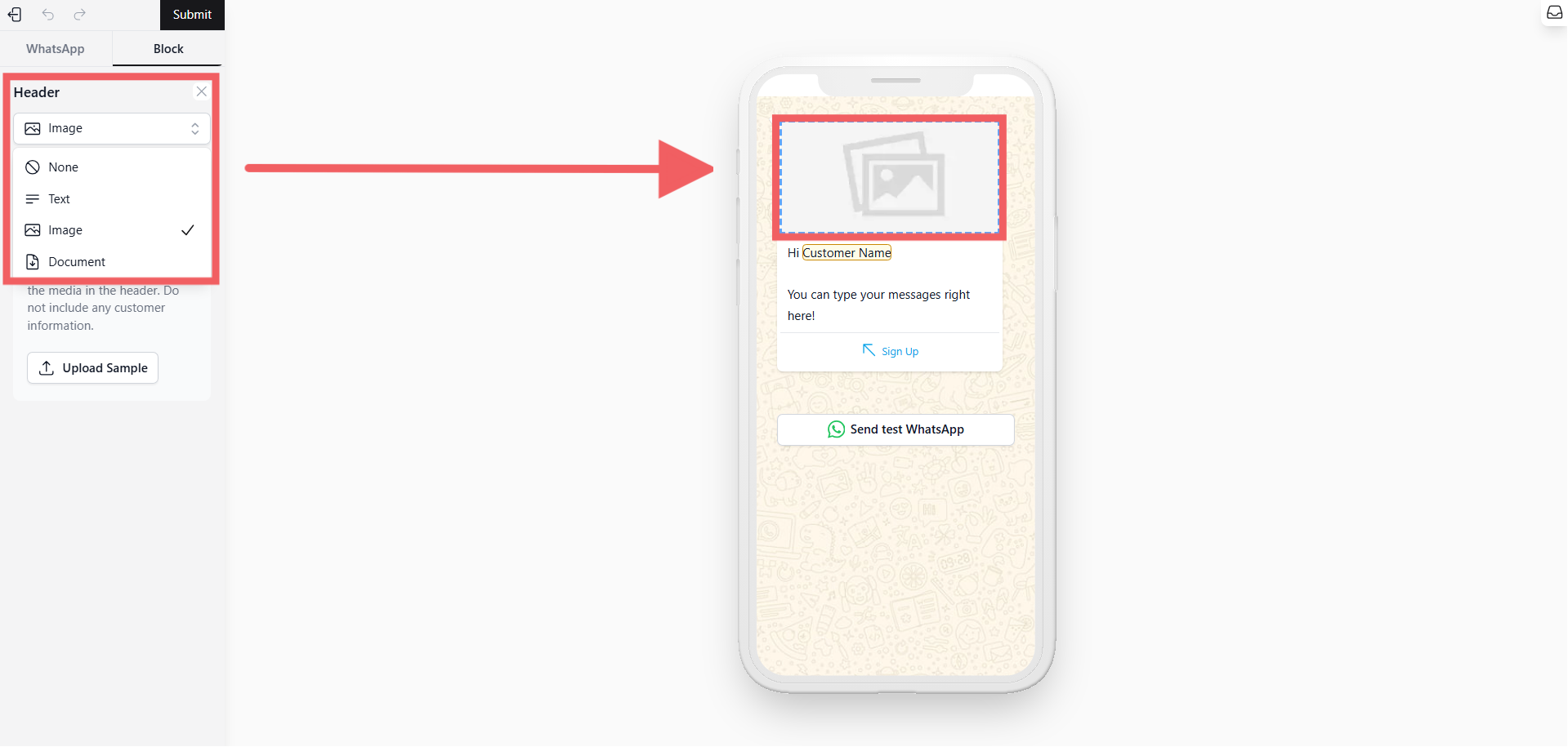 Regardless of the template type chosen, configure the main visual elements using the left sidebar.