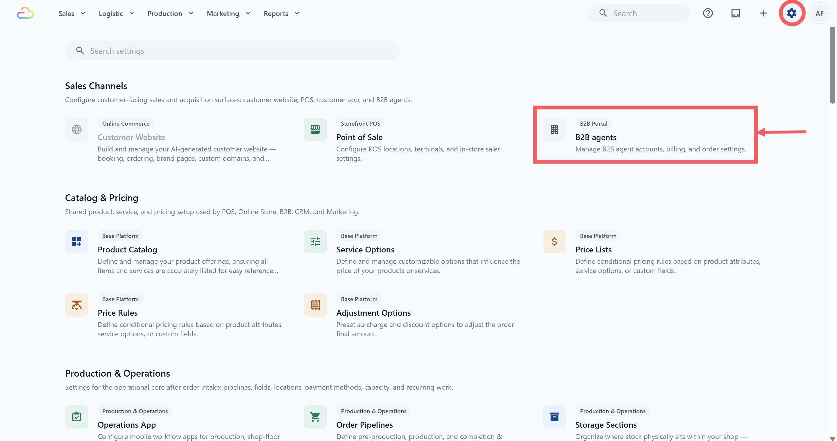 Under the Sales Channel section, click B2B Agents.