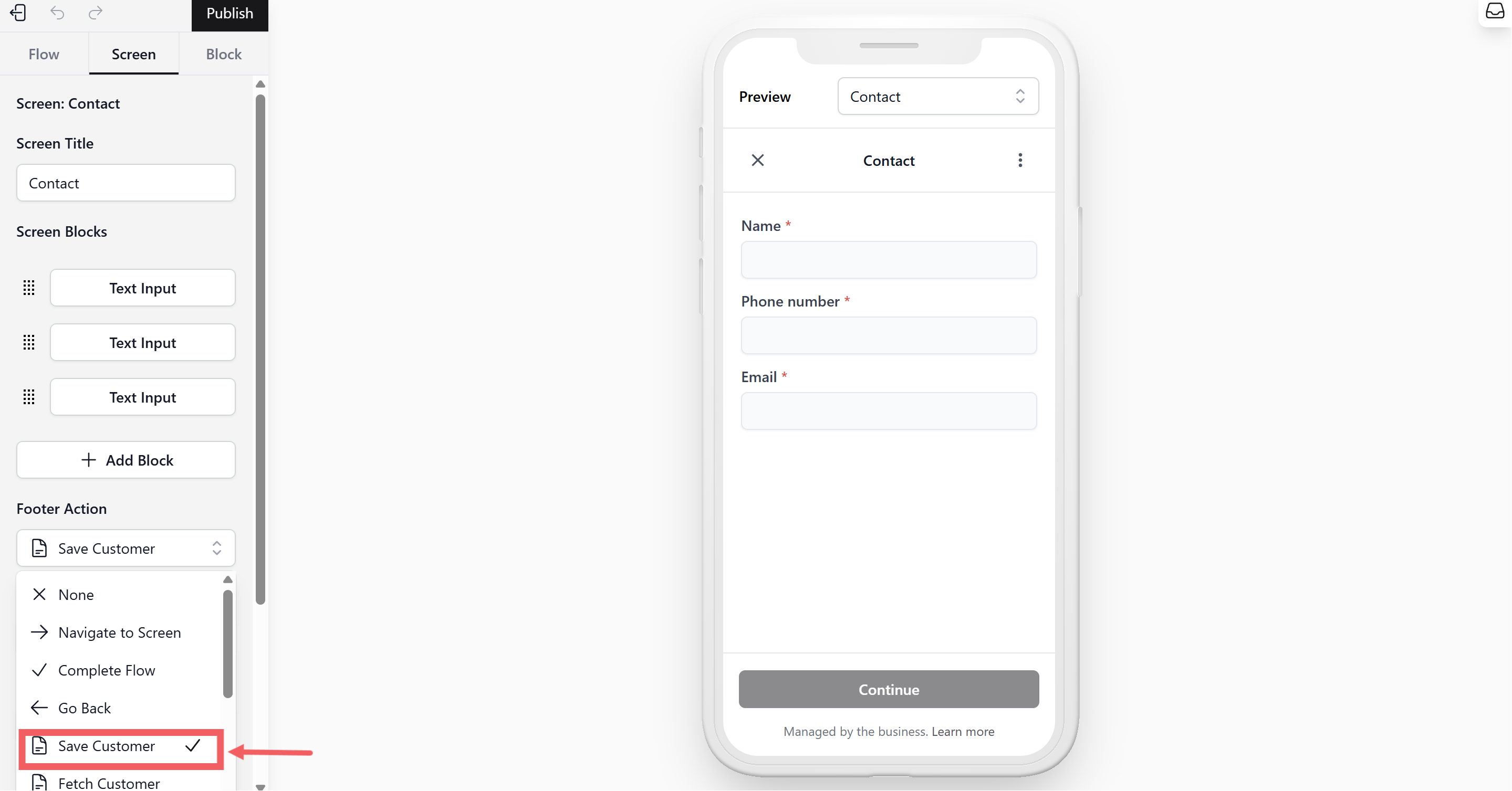 Footer Action: Select Save Customer. This ensures that all the info you just collected (Name, Phone number, Email) is saved to your customer database.