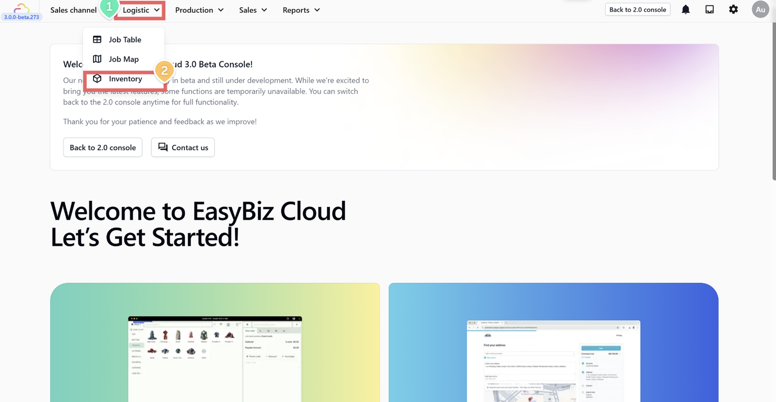 To get started, go to Logistic → Inventory from the top menu on your 3.0 console.