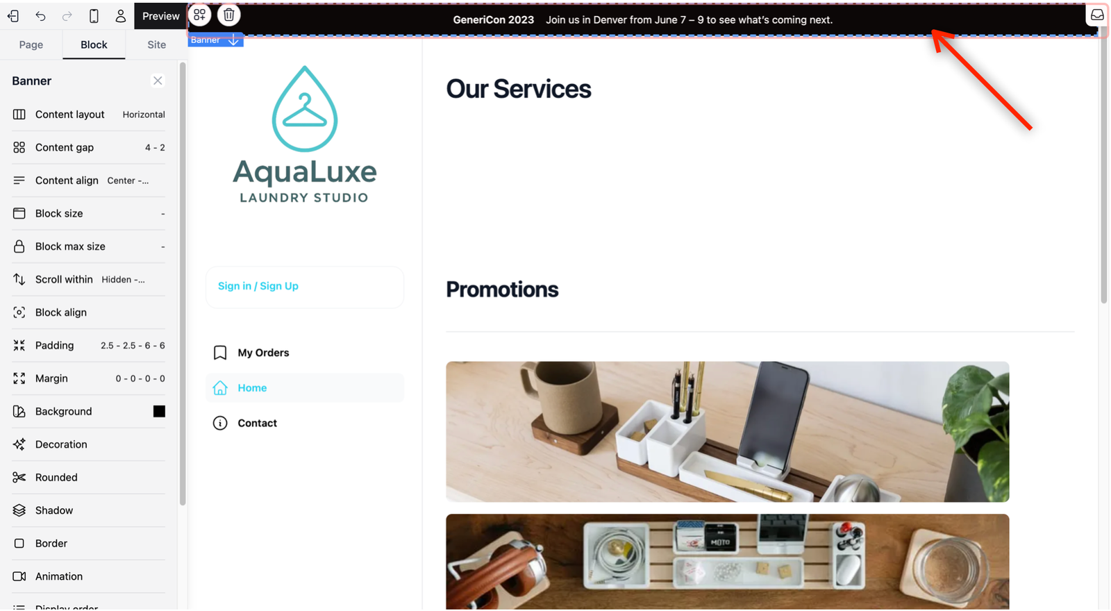 Block Tab: Site Banner