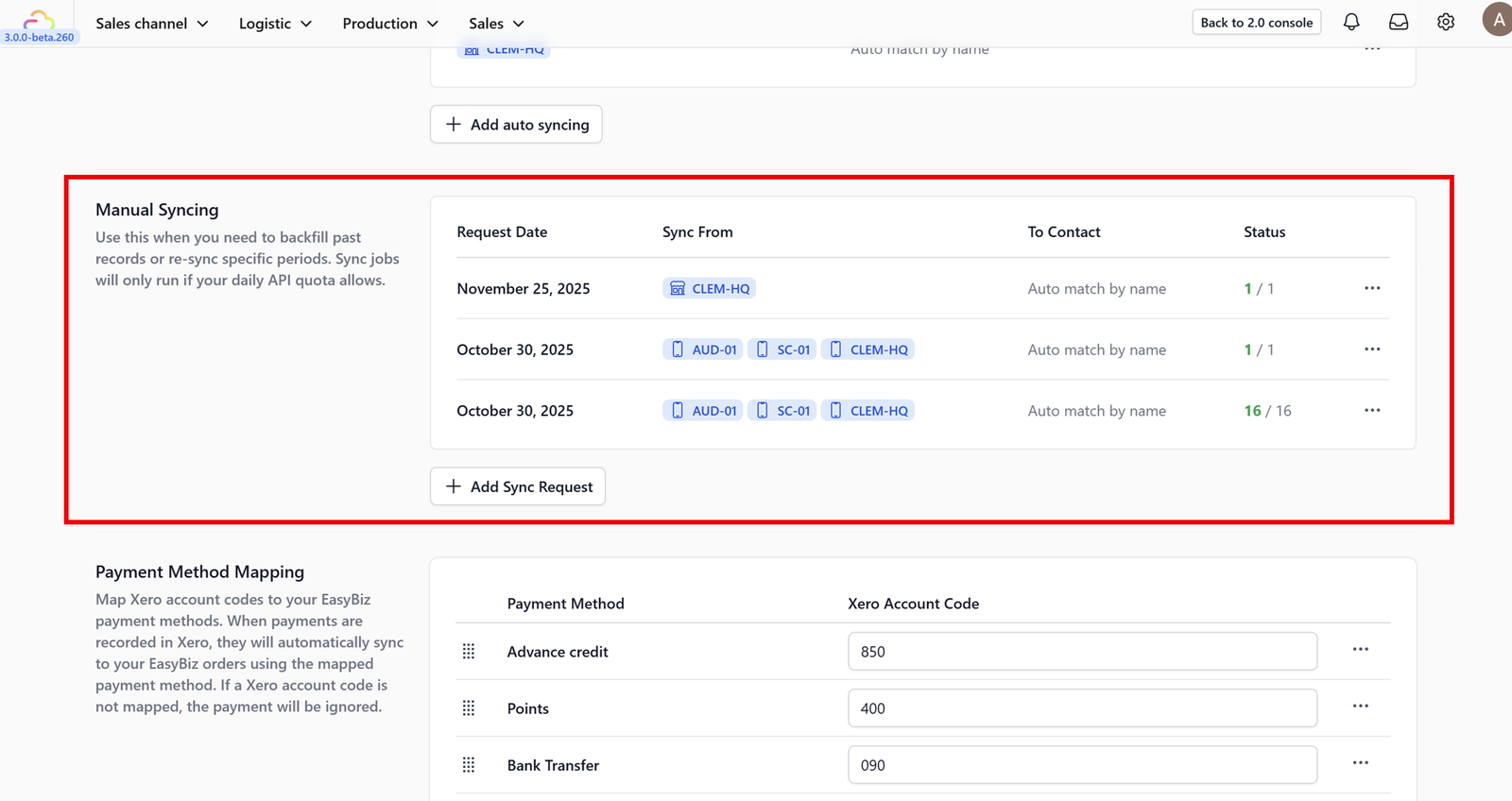 1. Go to the Manual Syncing tab.