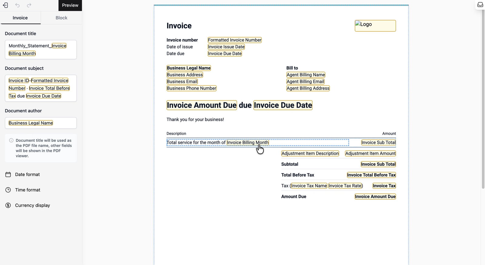 Customize Invoice Templates