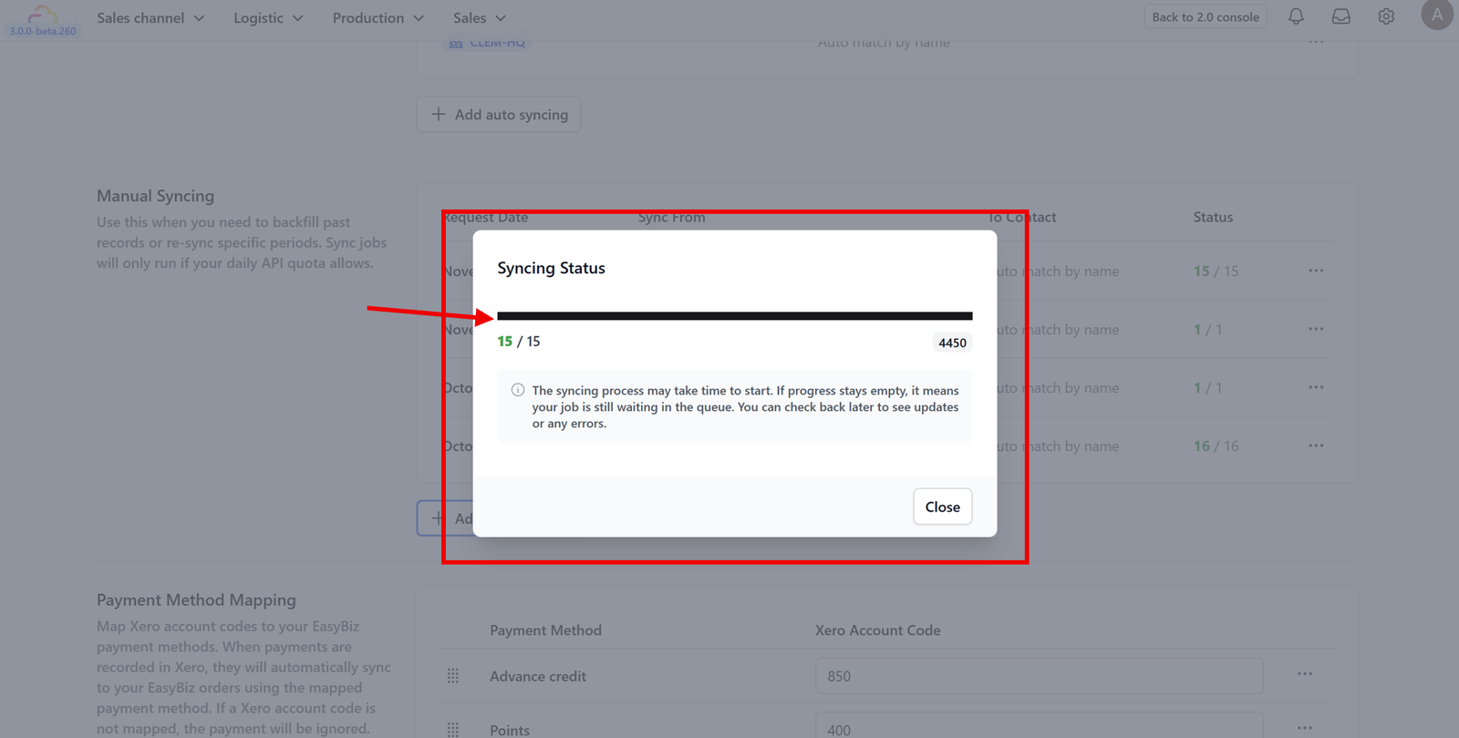 8. Once processed, the status bar will show that the sync is complete.
