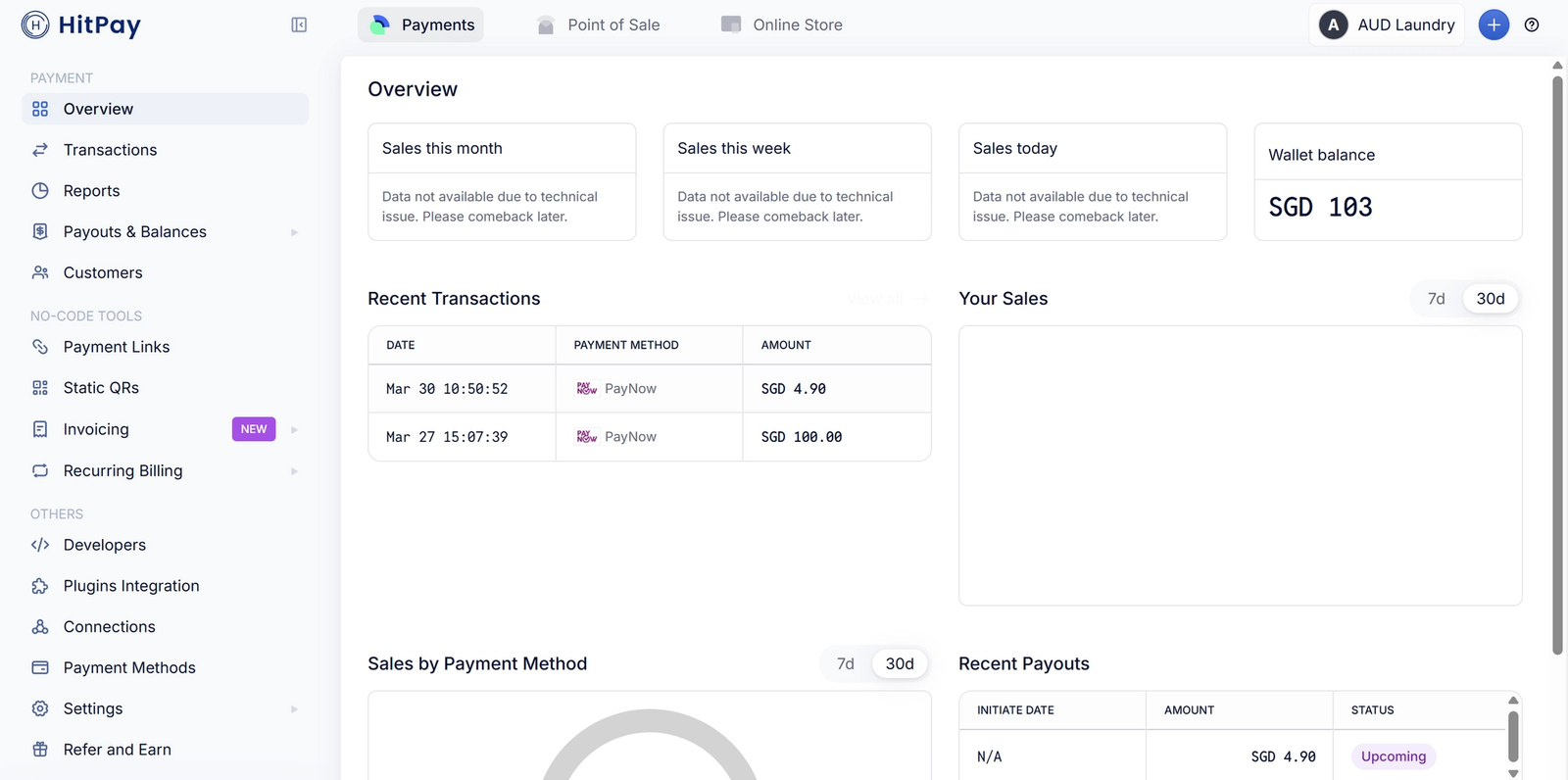 This is how your HitPay dashboard looks