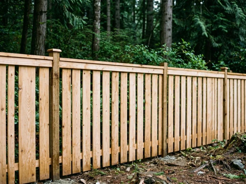 Clean wooden fence after soft washing in a North Vancouver yard