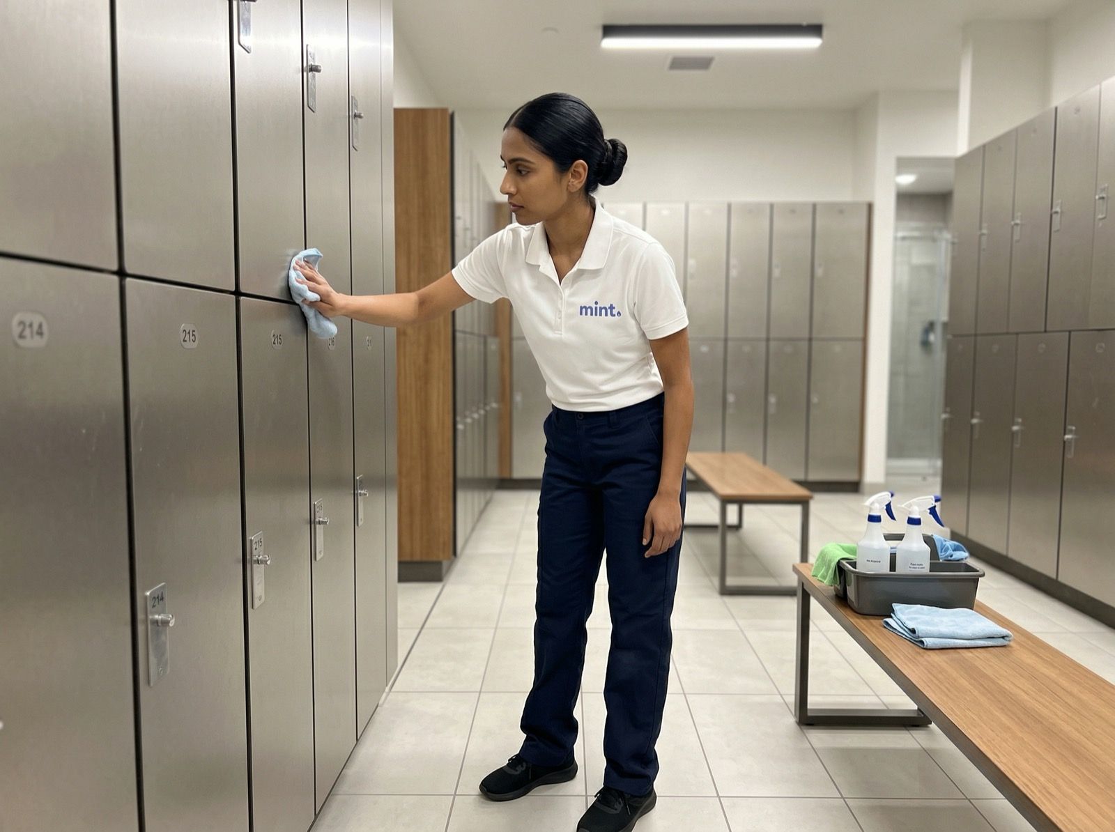 Mint Sanitary technician disinfecting gym equipment in North Vancouver