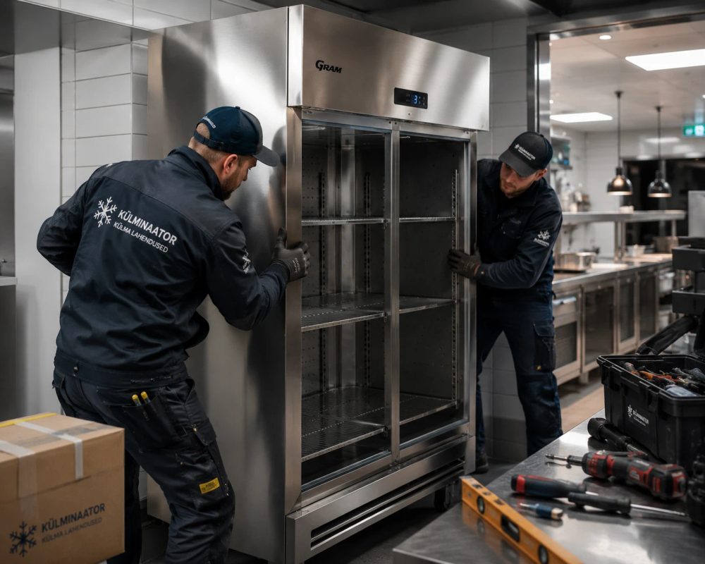 Commercial refrigeration installation in a restaurant kitchen