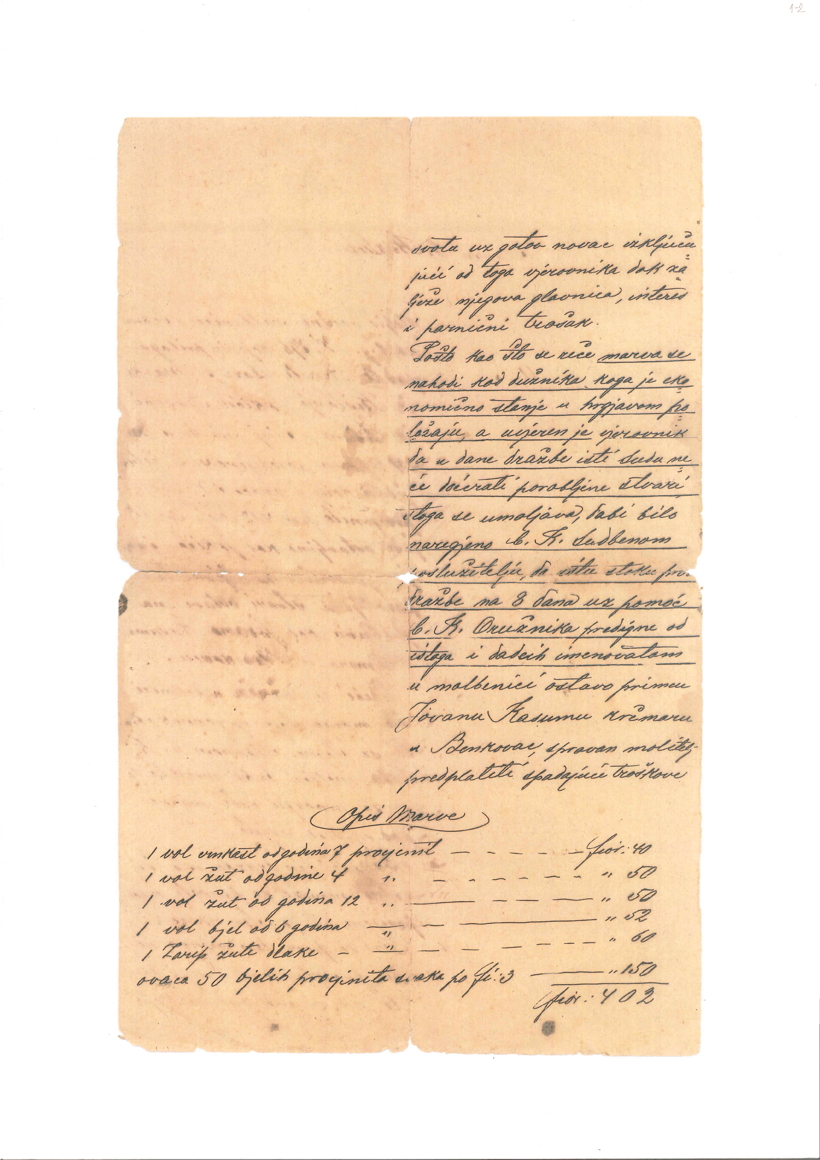 Archival contract of the Jokić family