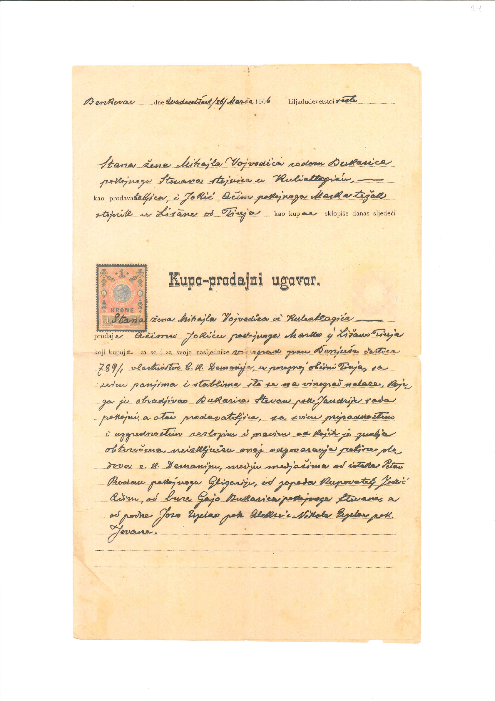 Archival contract of the Jokić family
