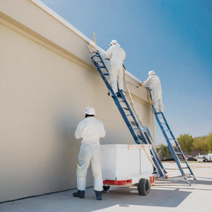 Painting crew painting commercial building