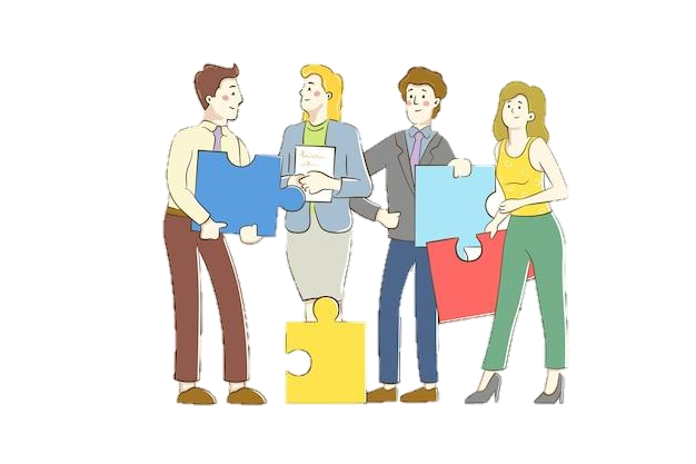 Educators and parents forming a partnership, illustrated as people joining puzzle pieces.