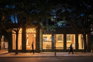 DSDHA National Youth Theatre entrance - Views in to the reception and new studio enliven the street scene, and make visible the original building facade