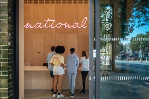 Young People standing at reception in National Youth Theatre_DSDHA