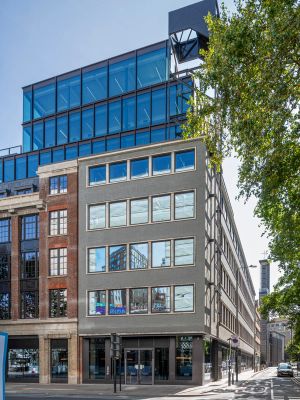DSDHA's The Hickman, looking south with Saint Boniface Church tower in view