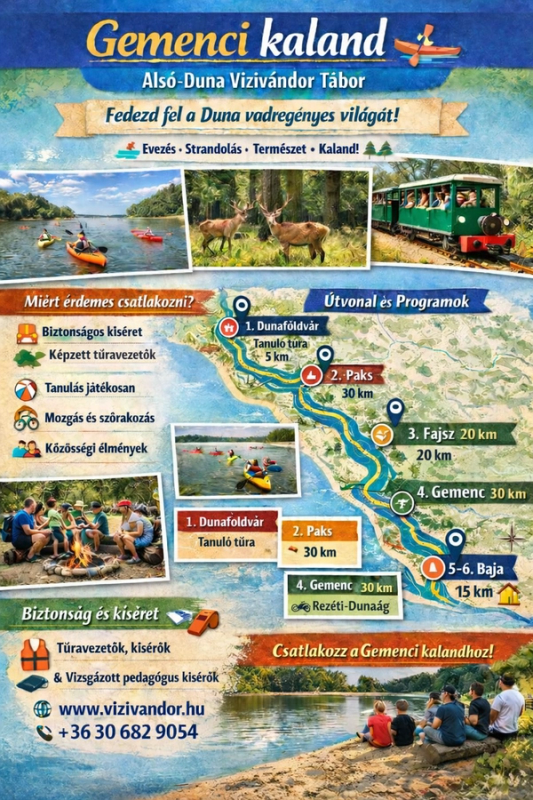 Vízivándor tábor 2026 -Alsó-Duna – Gemenci kaland útvonal