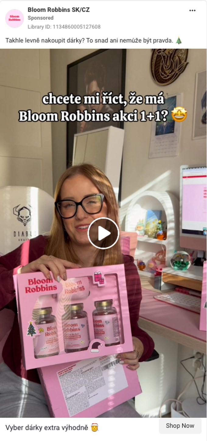 Ukázka kreativy a akce komunikované Meta reklamou