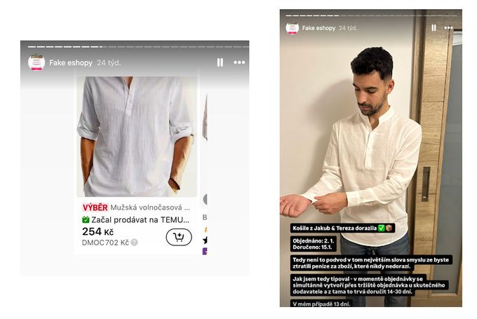 Moje „česká“ košile od Jabuka a Terezy vs. naprosto stejný produkt na Temu.
