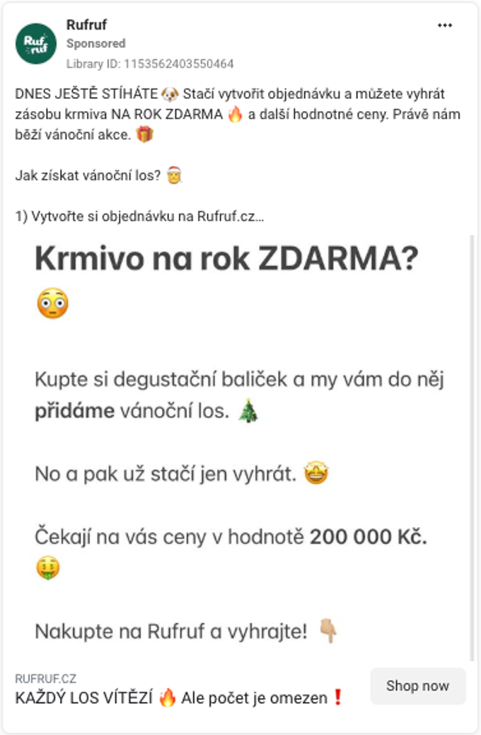 Ukázka kreativy, pomocí které jeden náš klient testoval publika v Meta reklamě