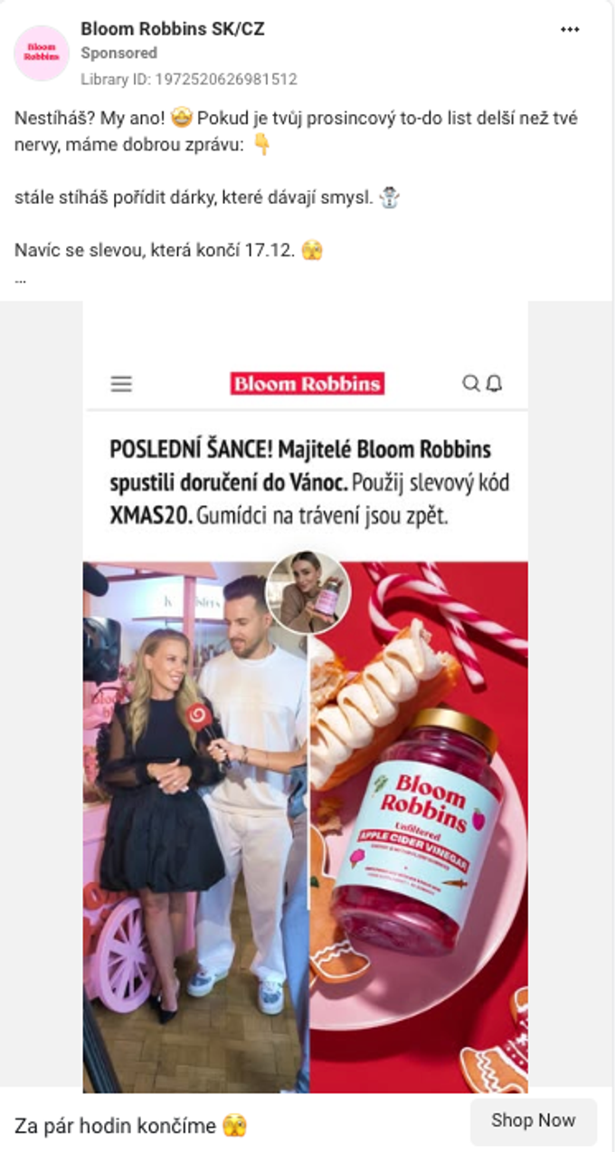 Ukázka kreativy našeho klienta pro vánoční sezónu