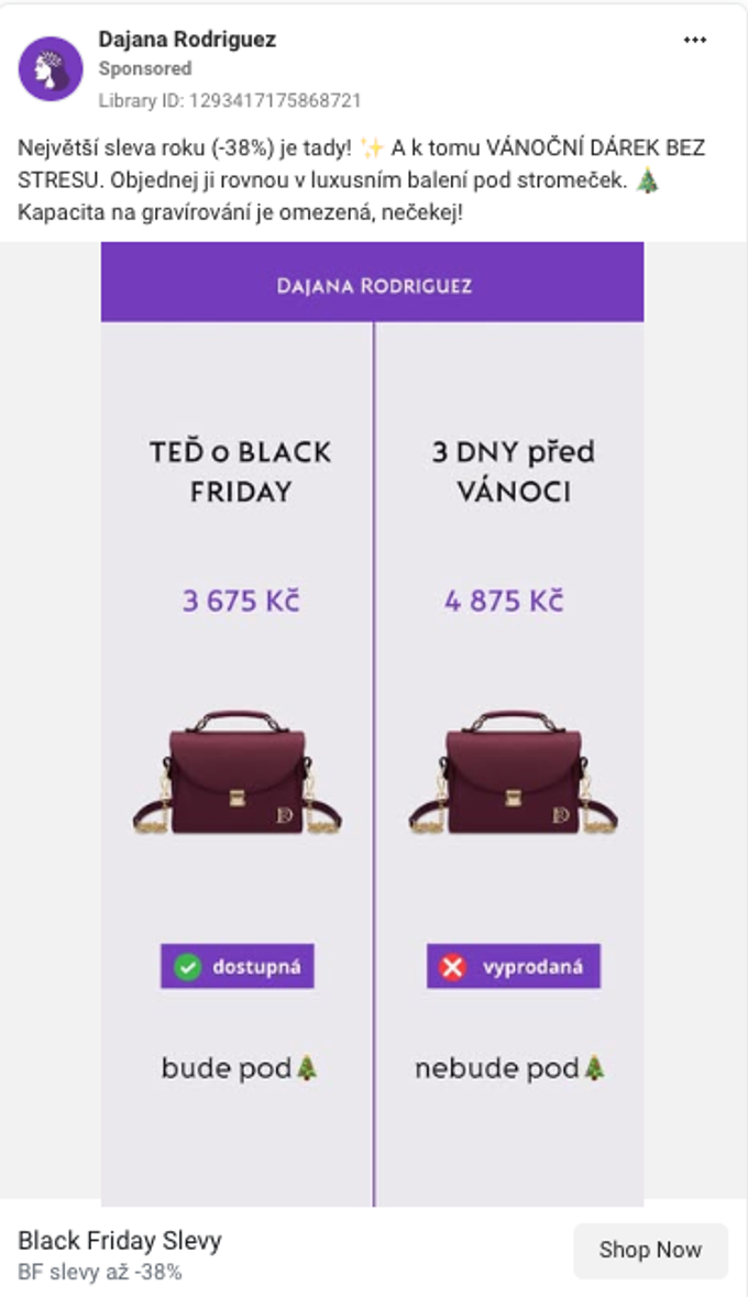 Ukázka kreativy Meta reklamy v hlavní sezóně