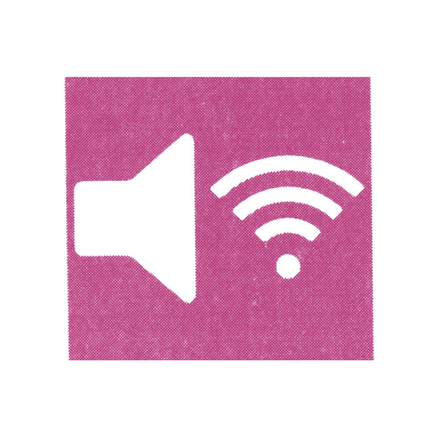 Pink speaker and wireless signal icon artwork