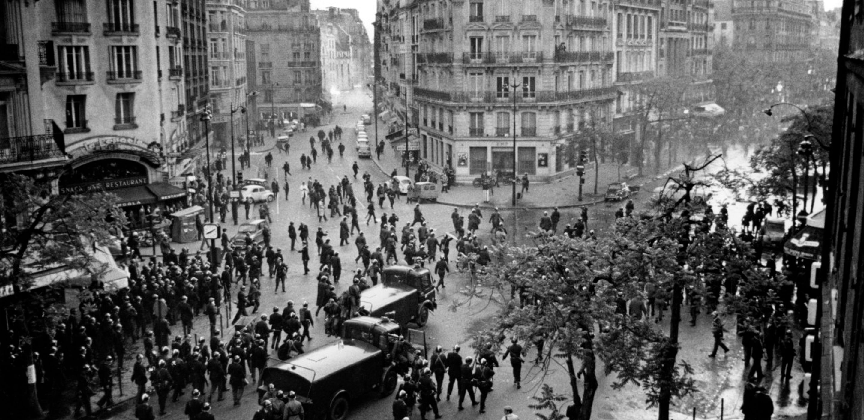 The streets of Paris during the student revolts of May 1968. Photo: Bruno Barbey/Magnum Photos.