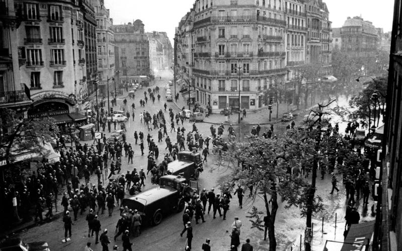 The streets of Paris during the student revolts of May 1968. Photo: Bruno Barbey/Magnum Photos.