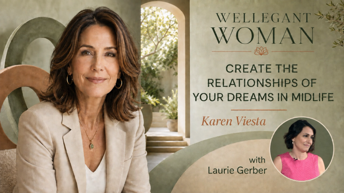 Create the Relationship of Your Dreams in Midlife — Wellegant Woman with Karen Viesta and Laurie Gerber Wellegant Woman guest podcast thumbnail featuring host Karen Viesta and Laurie Gerber