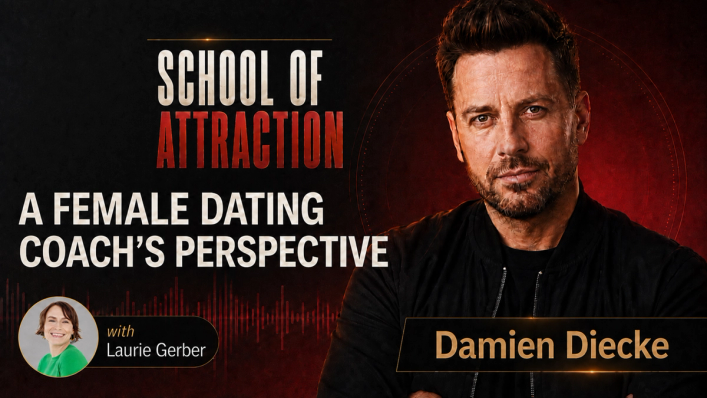 A Female Dating Coach Perspective — School of Attraction with Damien Diecke and Laurie Gerber School of Attraction guest podcast thumbnail featuring host Damien Diecke and Laurie Gerber