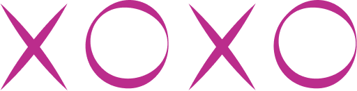 "XOXO" text in magenta letters on a transparent background.